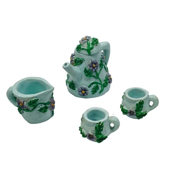 Vintage Green & Purple Floral Miniature Tea Set - Picture 1 of 16